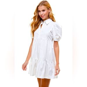 TCEC White Collared Dress with Puff Sleeve
